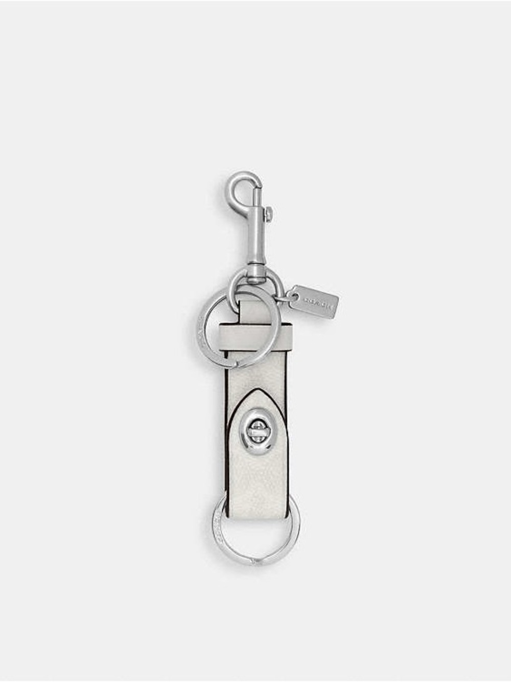 Coach Chalk Silver Trigger Snap Signature Leather Key Clip with Turnlock